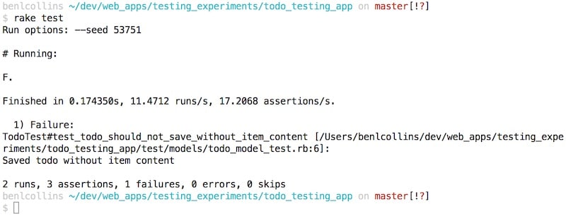 Minitest failing output