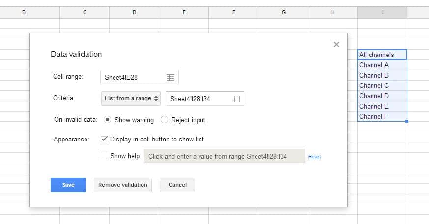 Data Validation setup