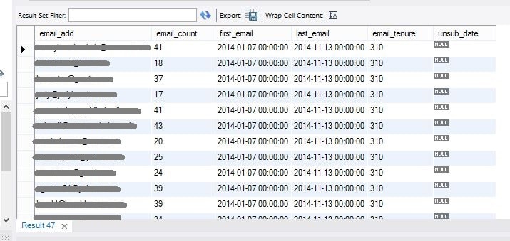 Email table output