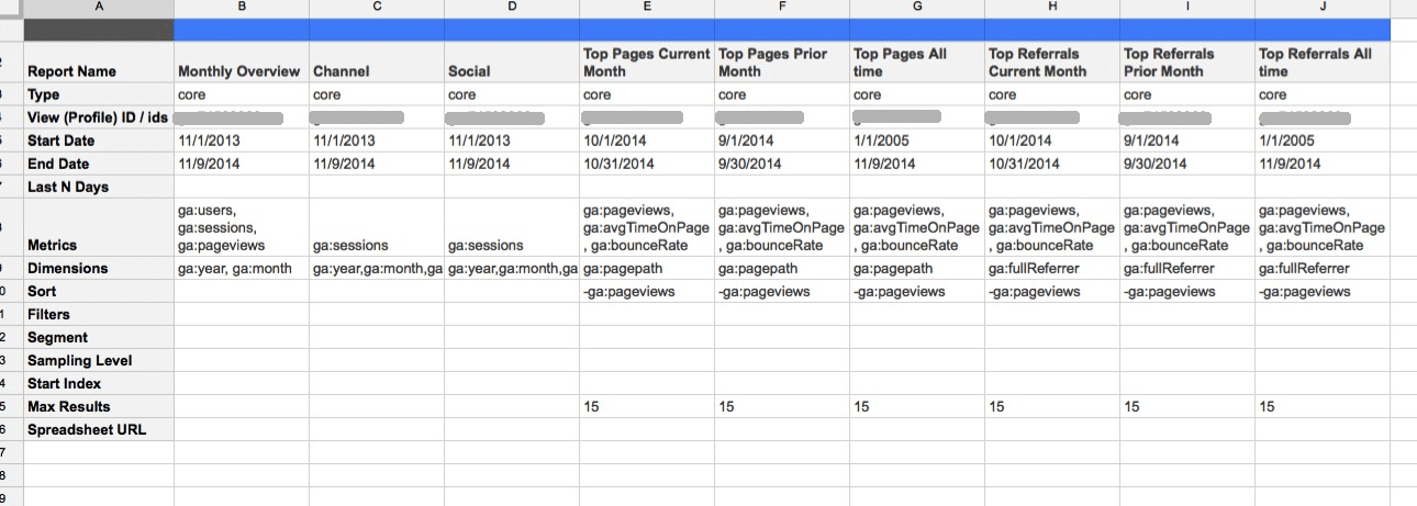 Report Configuration set up