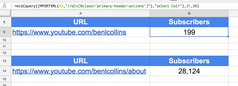 youtube data - importxml instagram followers