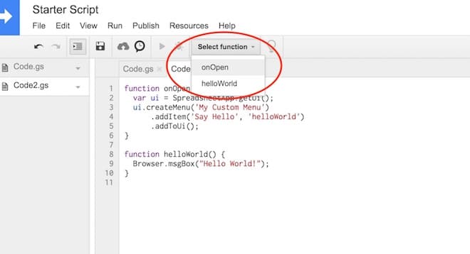 Menu khusus Google Apps Script