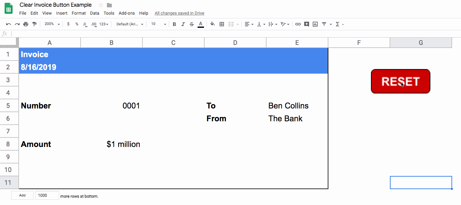 Button with apps script in google sheets