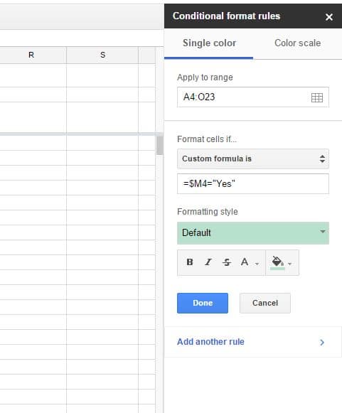 Conditional formatting menu