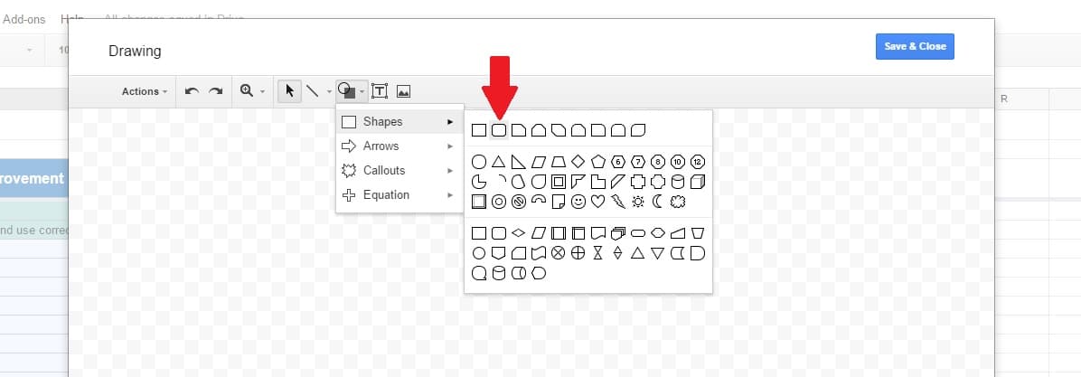 Google Sheets Drawing menu