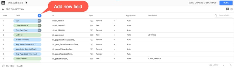 Data Studio add new field
