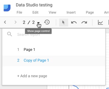 Data Studio page menu