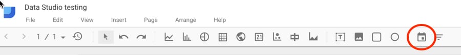 Data Studio toolbar Date range filter