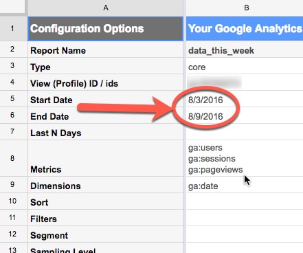 Dates in Google Analytics Report Configuration