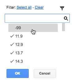 Google Sheets filter
