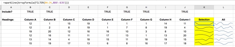 Sparklines with array formulas