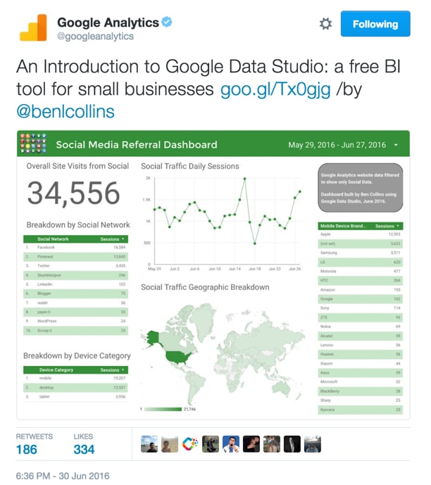 Google Analytics Data Studio tweet