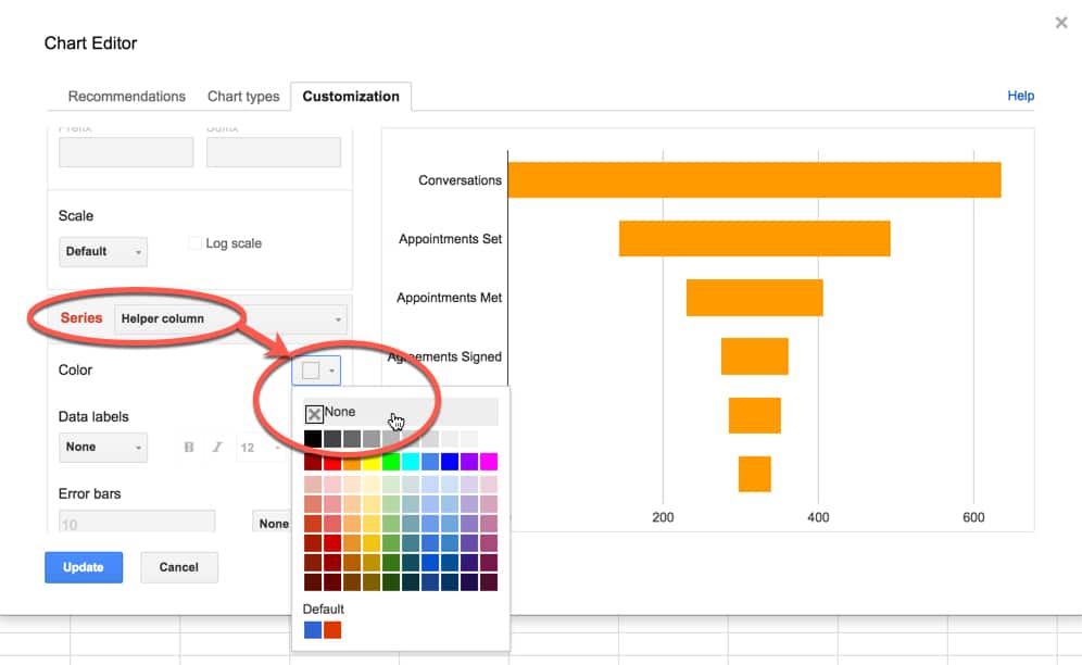 Set stacked bar to transparent in Google Sheets chart