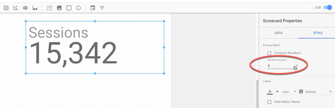 Data Studio Scorecard decimals