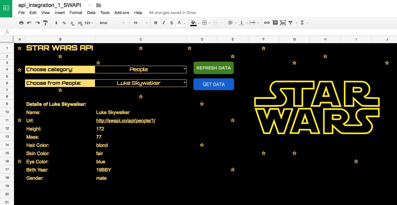 Star Wars API in Google Sheet