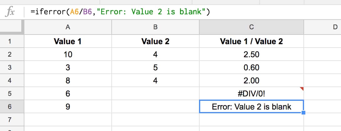 Iferror to handle div 0 error