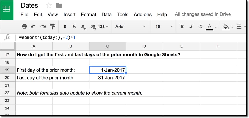 First and last date of prior month