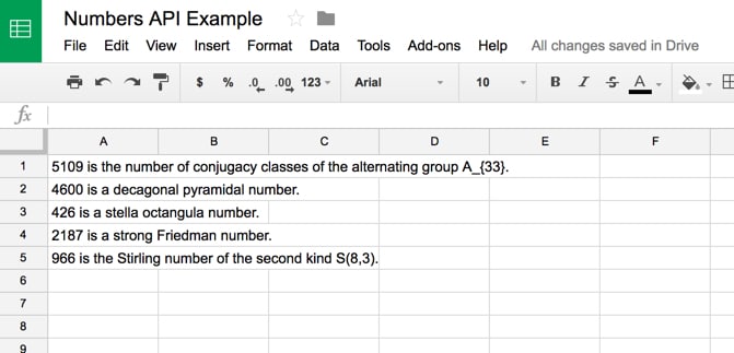 API tutorial for beginners: Random math facts from Numbers API in Google Sheet