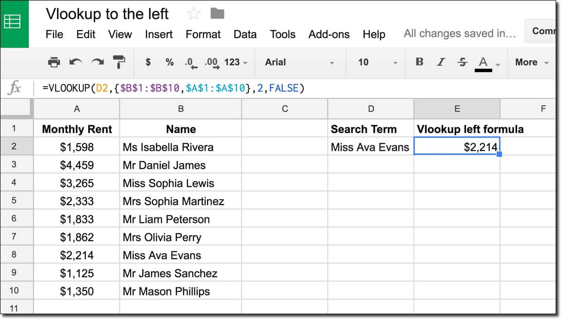 Google sheets vlookup