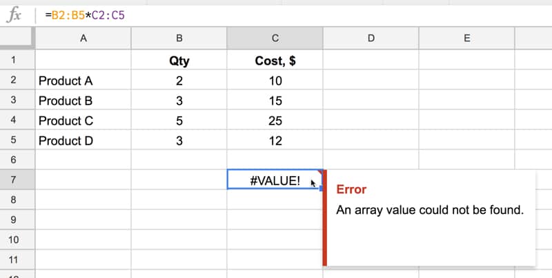 Array error message