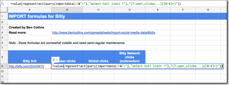 Bitly data import in Google Sheets