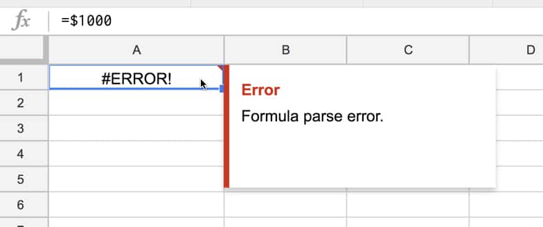 Error Formula parse error