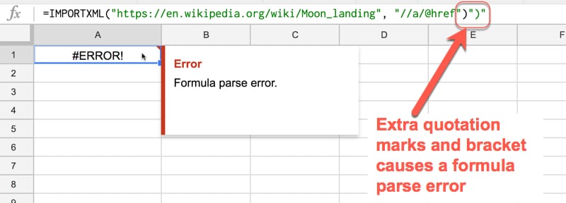 Error Formula parse error