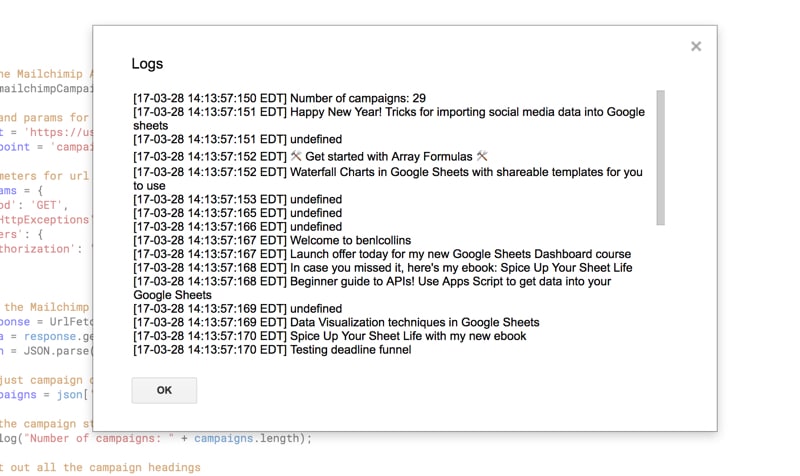 Data from Google Sheets Mailchimp integration