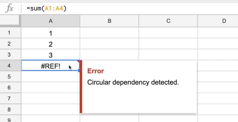 Ref error message circular dependence