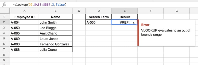 Ref error message lookup out of bounds