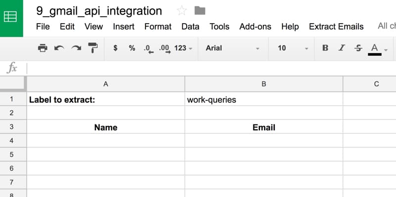 Setup sheet for gmail app