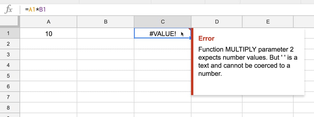 value error in google Sheets