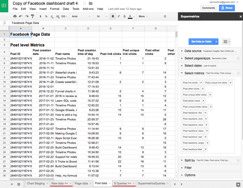 Supermetrics sidebar