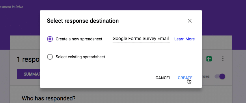 Google Forms create spreadsheet