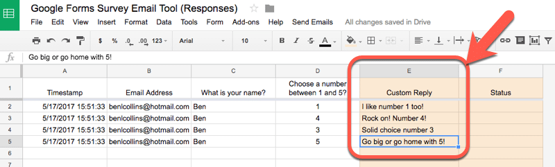 Custom replies in Sheet