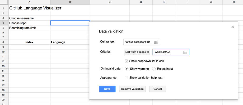 Data validation Google Sheet