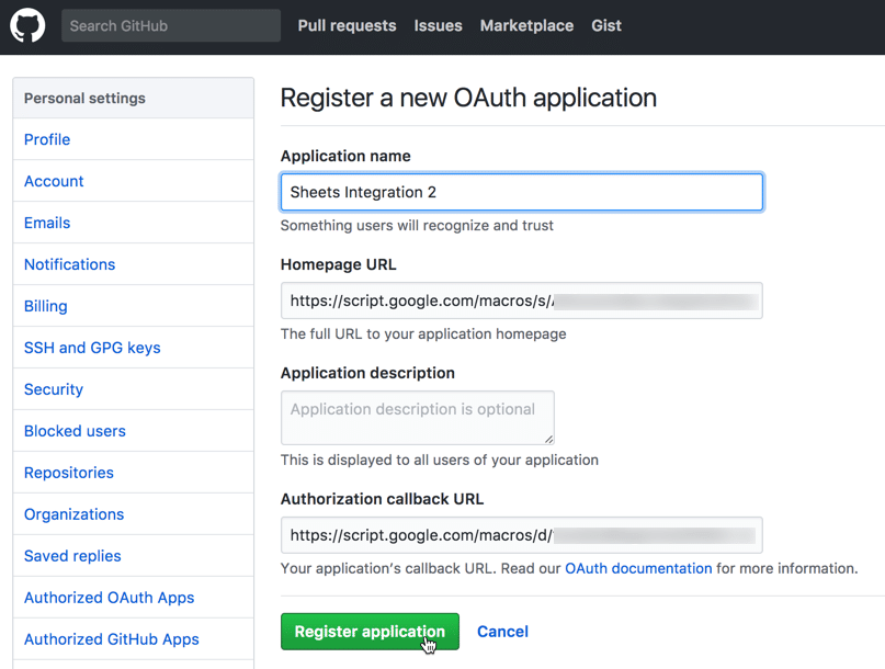 Create GitHub application