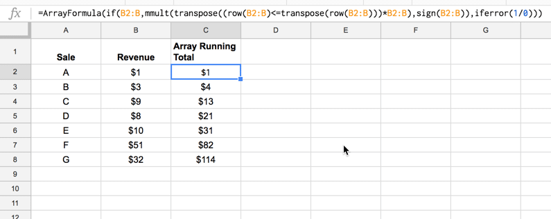 Array formula running total