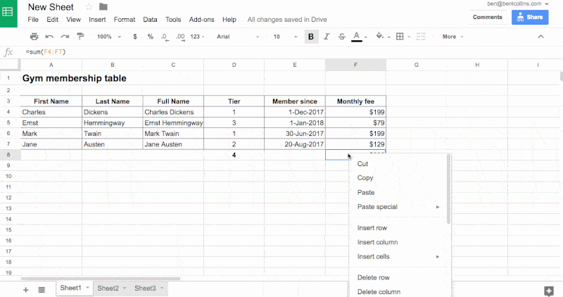 Google Sheets comments