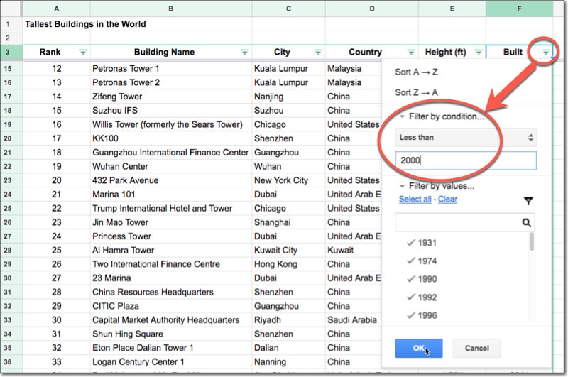 Google Sheets filter