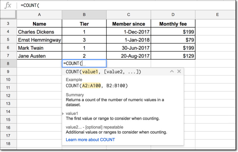 How to use Google Sheets formula helper