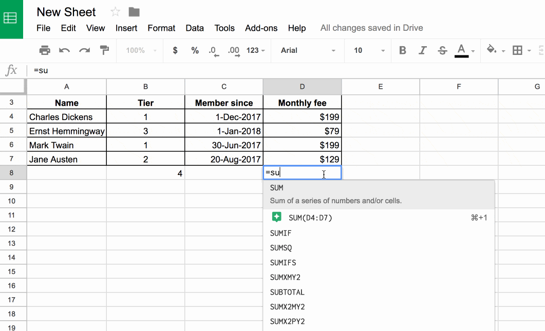 Google Sheets sum and average