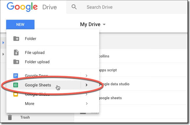 Create a Google Sheet from Drive