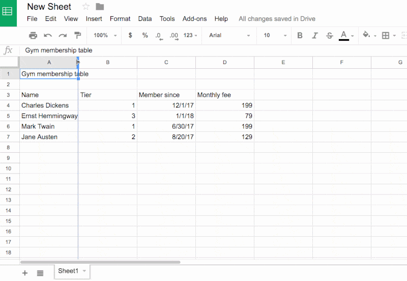 Editing rows and columns in Google Sheets
