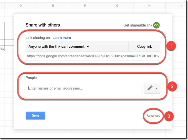 Google Sheets sharing settings