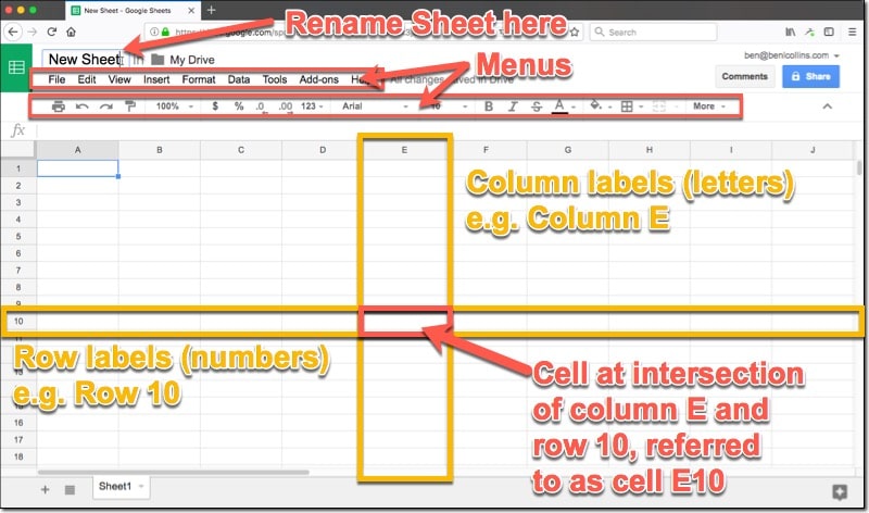 How to use Google Sheets: terminology