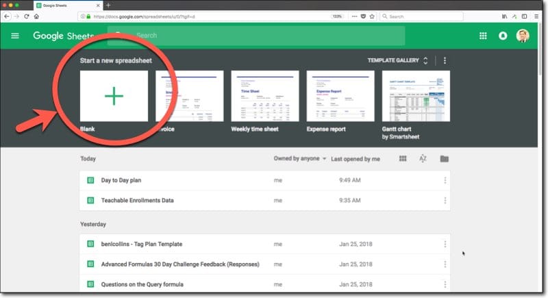 How to use Google Sheets: Google Sheets home screen
