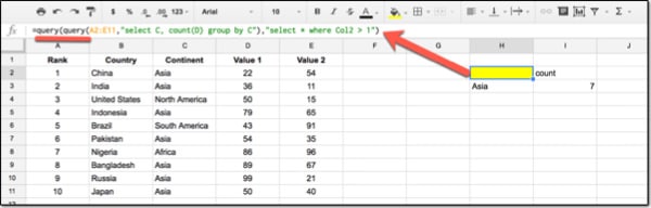 How to do a Query without the HAVING function in Google Sheet