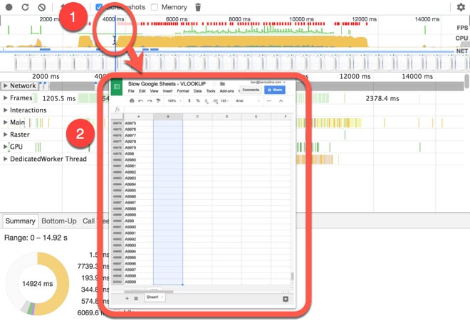 Chrome Developer Tools to test speed of slow Google Sheets