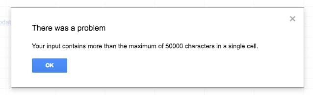 Google Sheets 50000 cell character limit